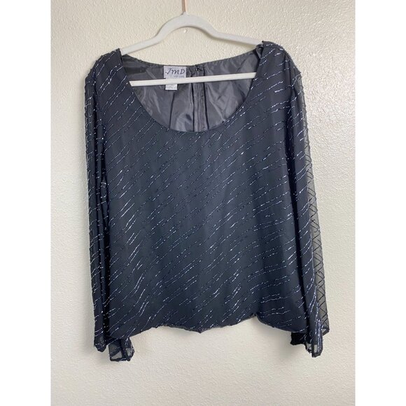 Vintage JMD‎ All over Beaded Sheer Long sleeve Event Dress Women size 2X Party - Picture 1 of 16